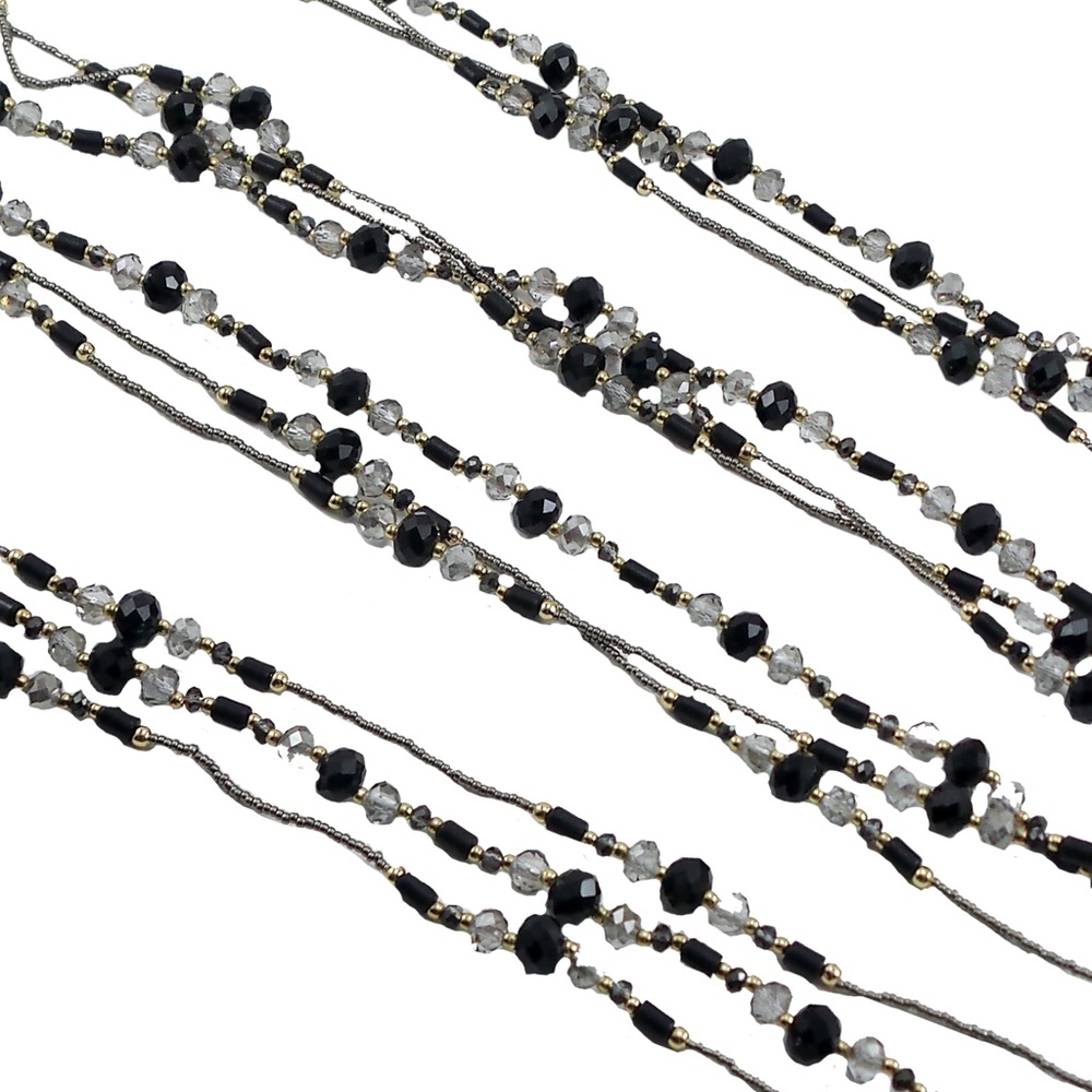 Handmade Triple Strand Extra Long 57" Black and Clear Beads - Picture 2 of 3